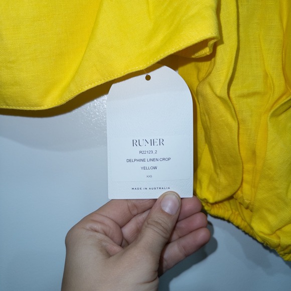 Rumer Sunshine Yellow Delphine Linen Puff Sleeve Crop Top Size XXS NWT - Picture 4 of 10